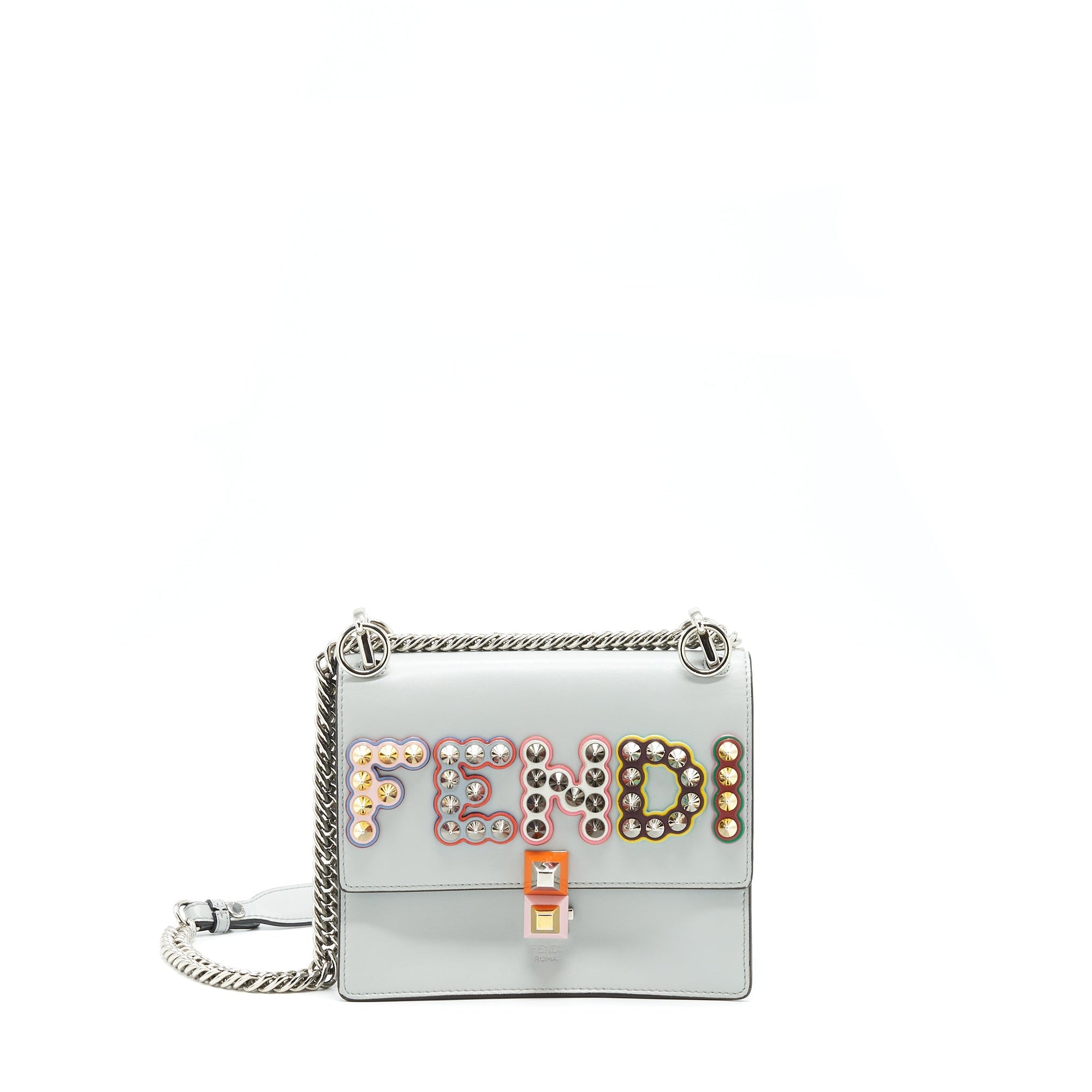 FNDI Kan I Studded Shoulder Bag Light Blue/Multicolour SHW