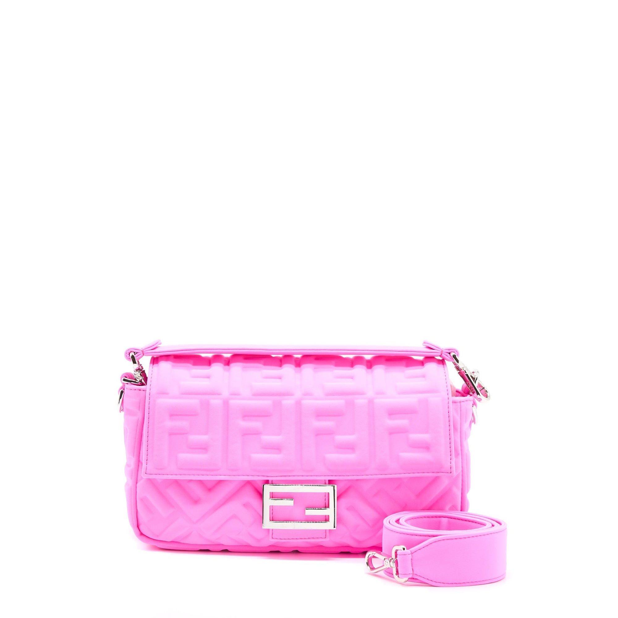 FNDI Baguette Bag Lycra FF Embossed Bright Pink SHW