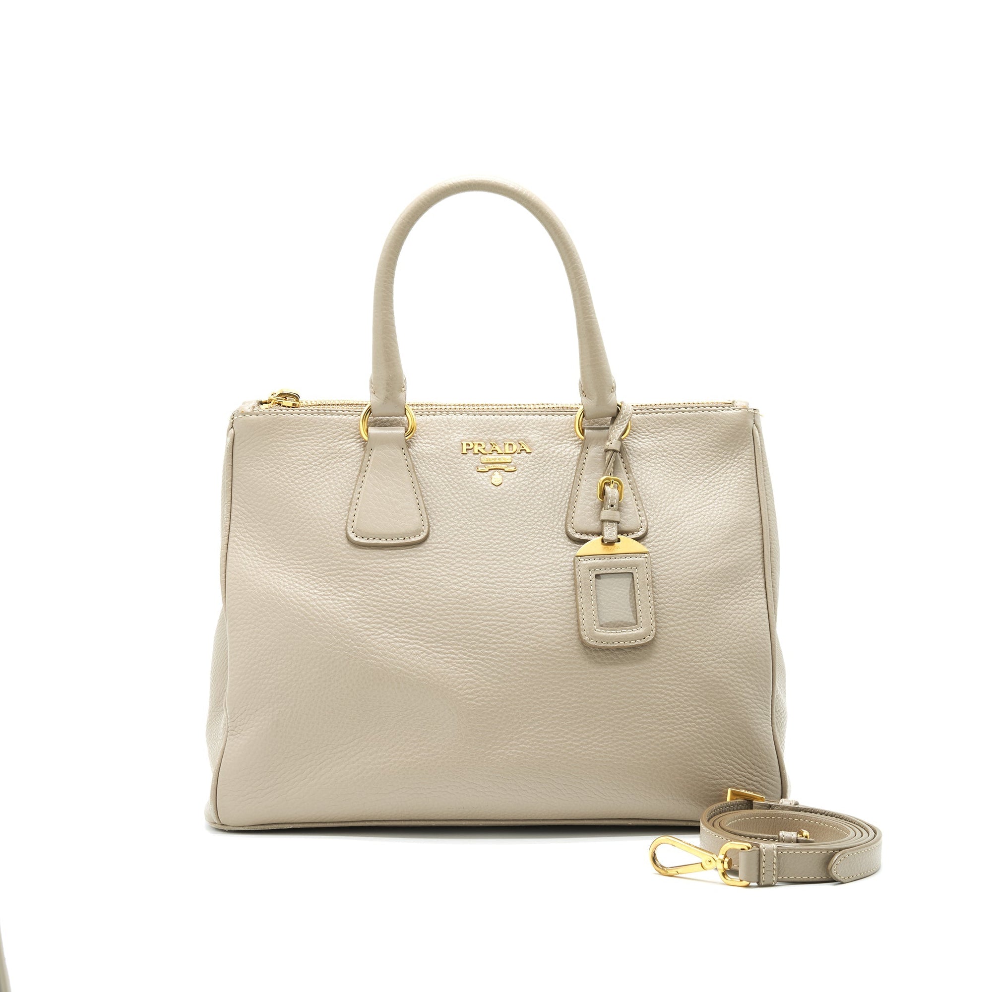PRD grained calfskin double zip Tote Bag Light Grey GHW