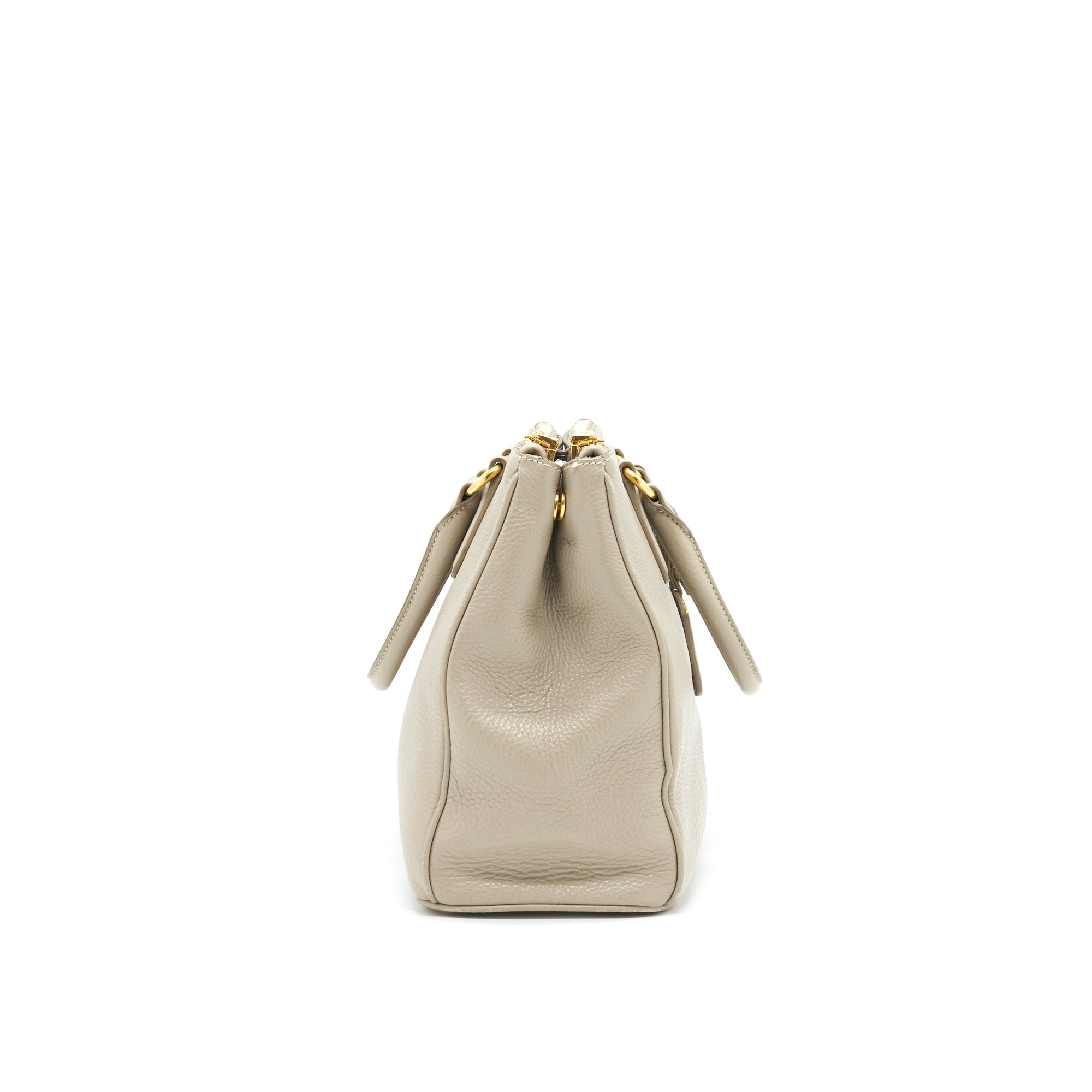 PRD grained calfskin double zip Tote Bag Light Grey GHW