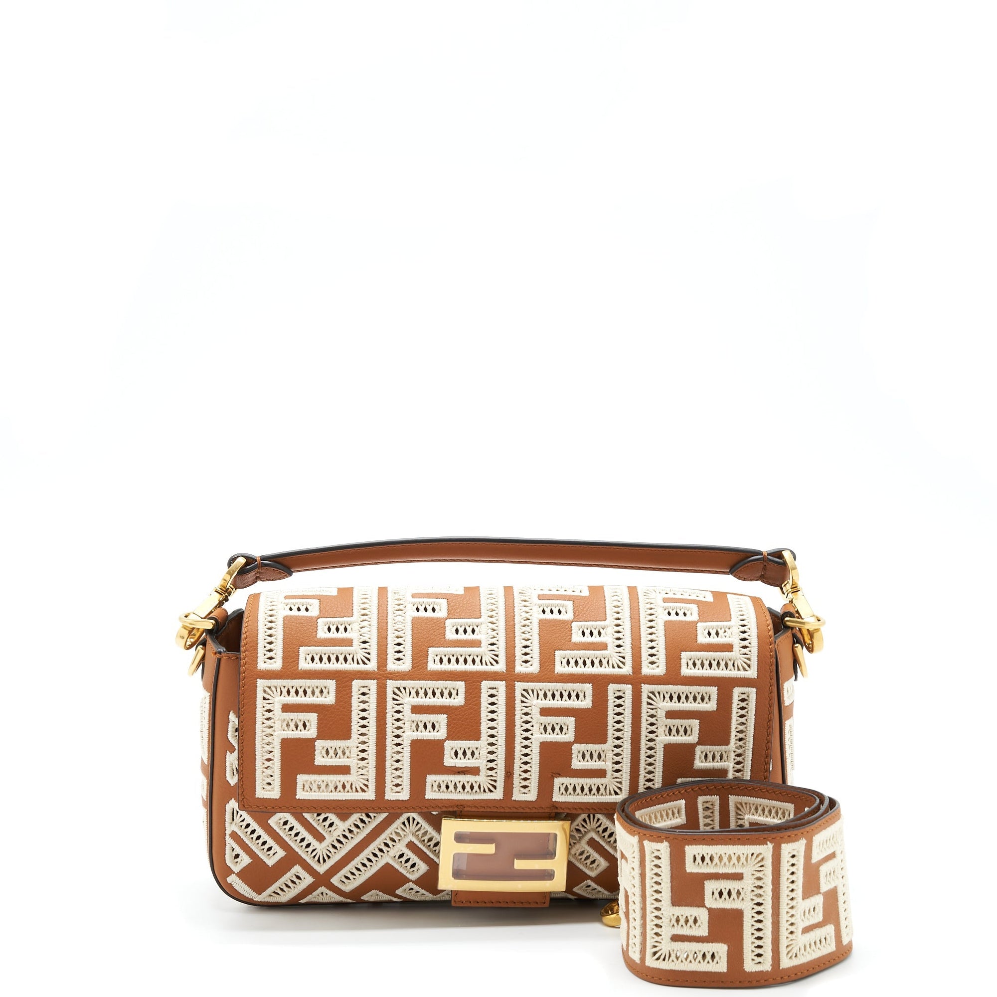 FNDI Baguette Calfskin Brown And White GHW