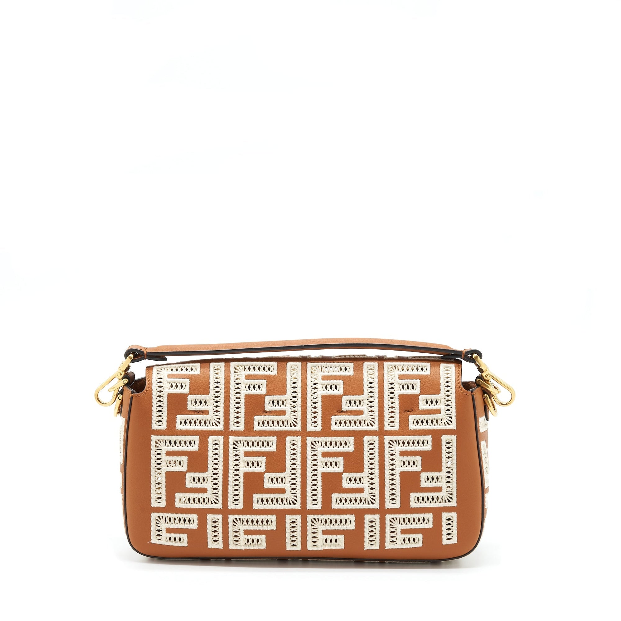 FNDI Baguette Calfskin Brown And White GHW