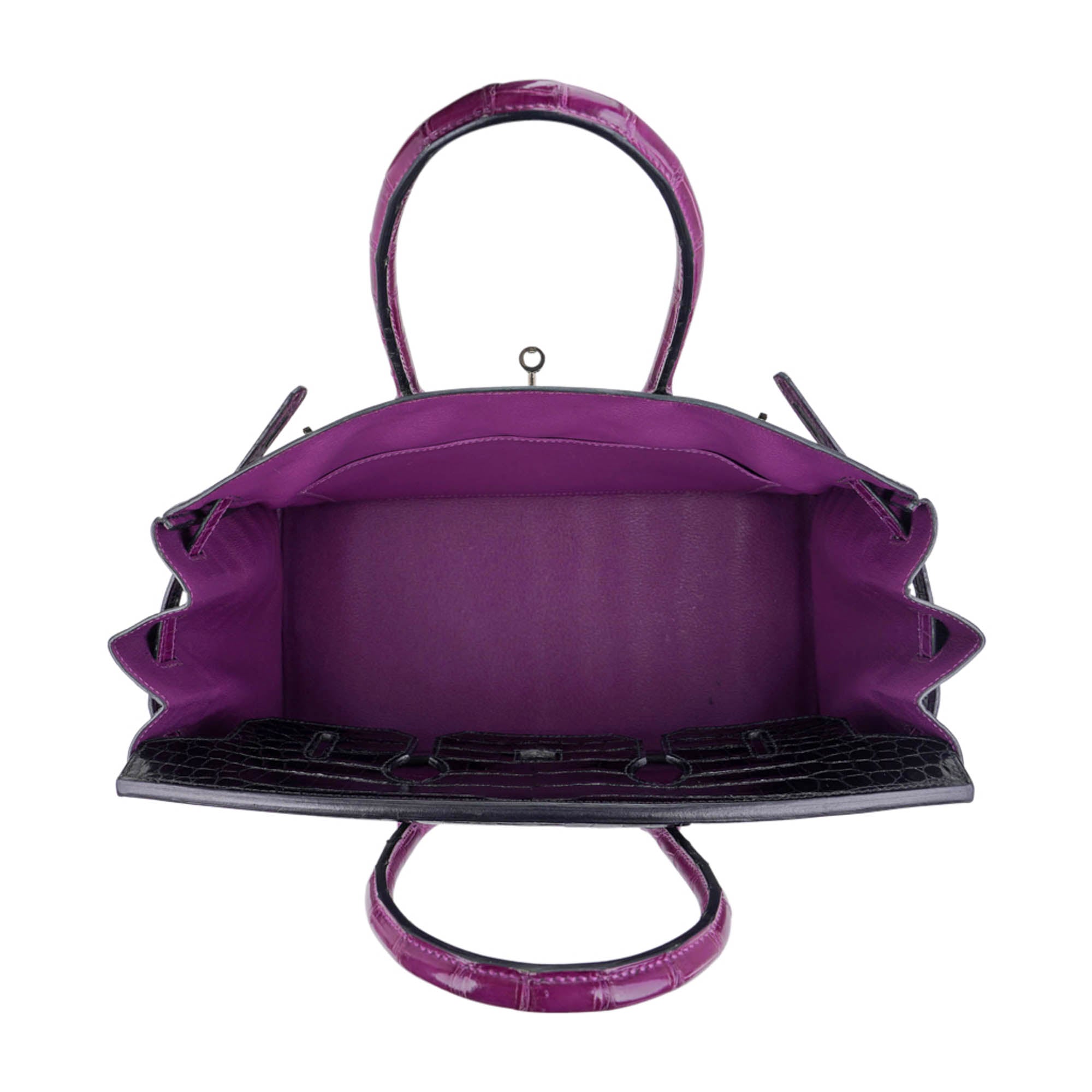 HMS Special Order HSS Birkin 35 Bag Black &amp; Violet Porosus Crocodile with Palladium Hardware