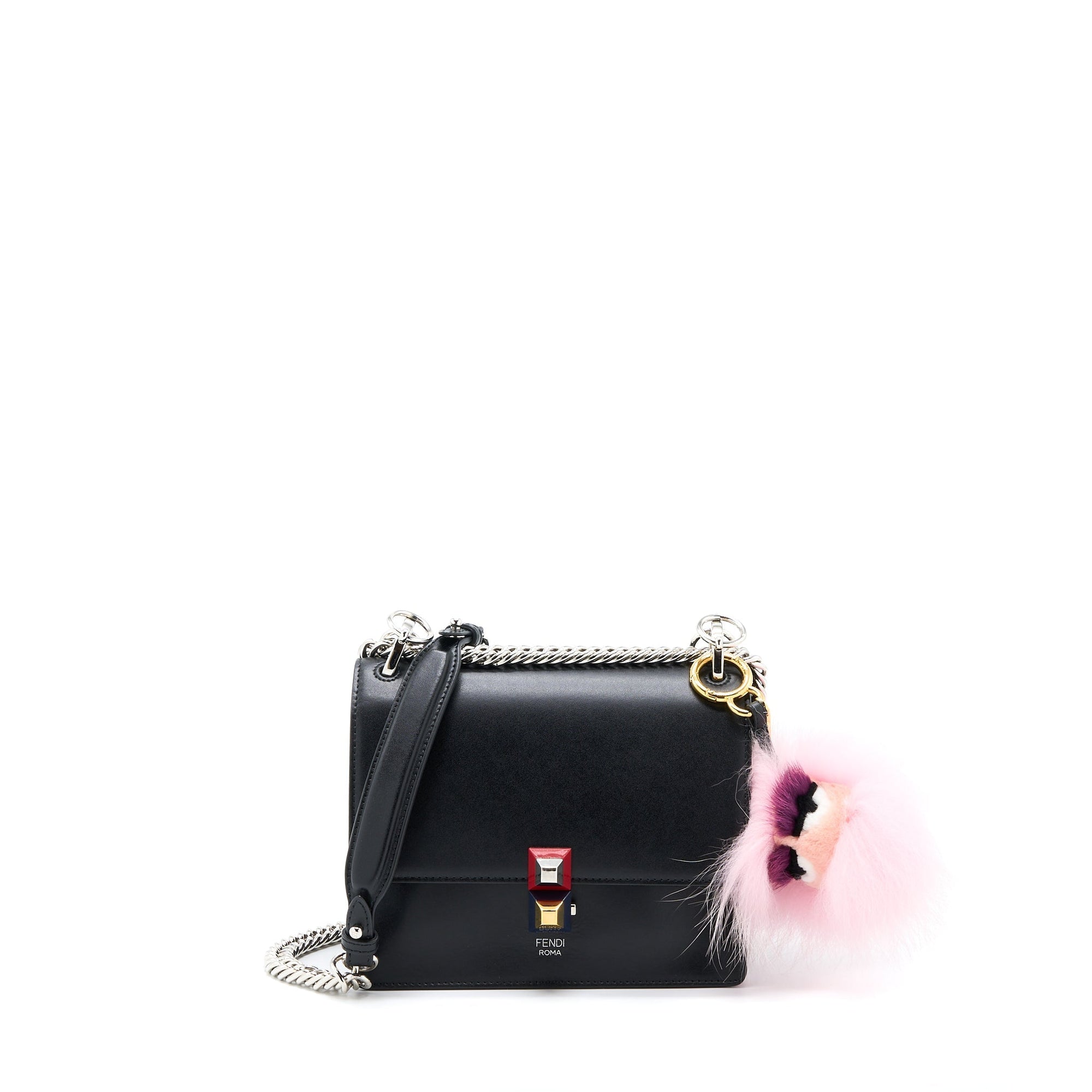 FNDI Kan I Calfskin Black SHW With An Extra Bag Charm