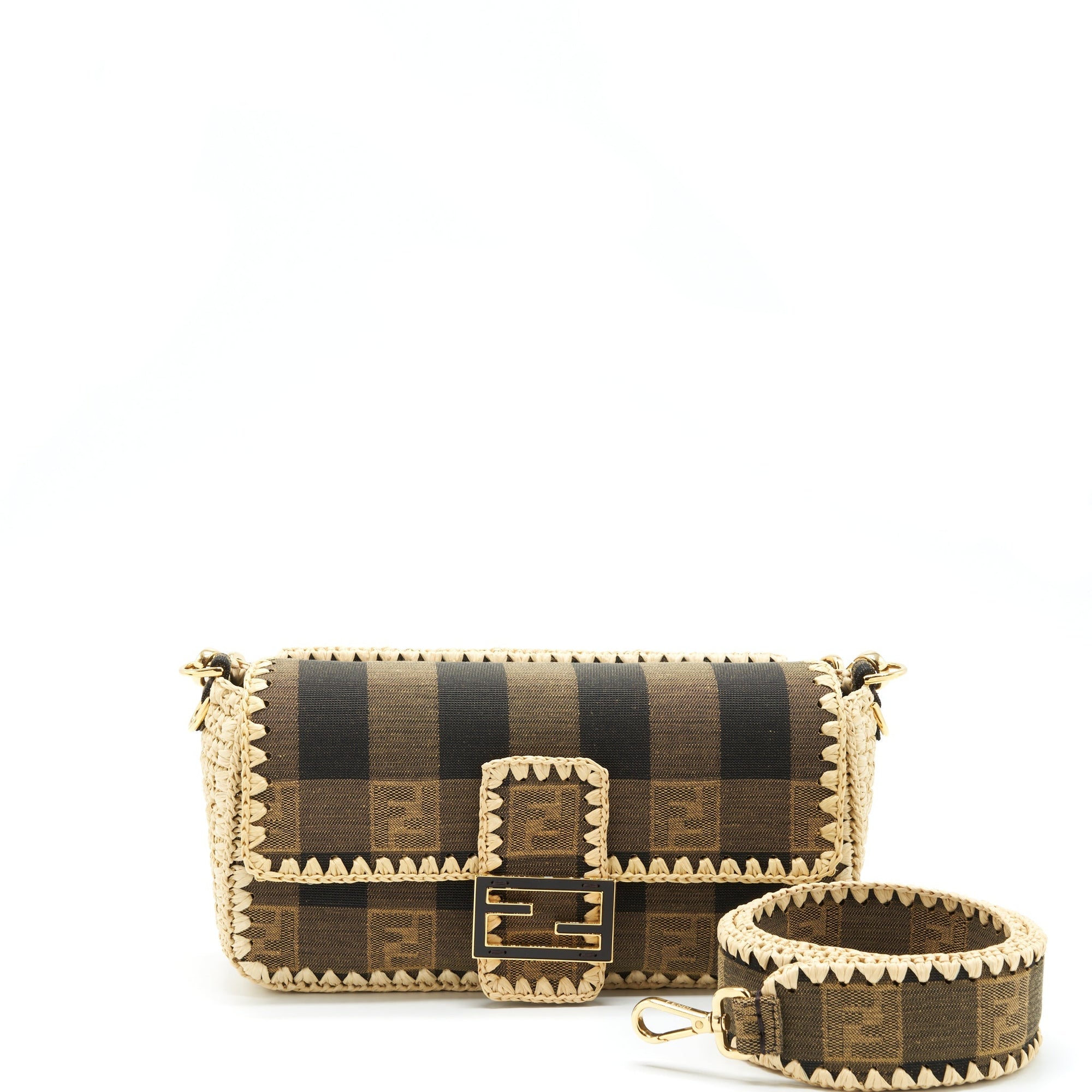 FNDI Baguette Shoulder Bag Fabric Brown/Cream