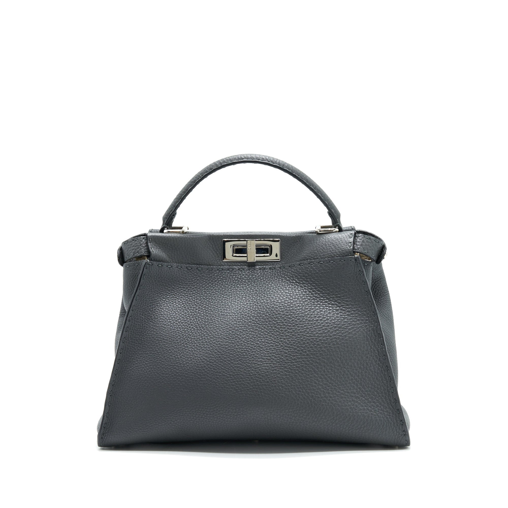 FNDI Grained Calfskin Medium Peekaboo Tote Bag Dark Grey SHW