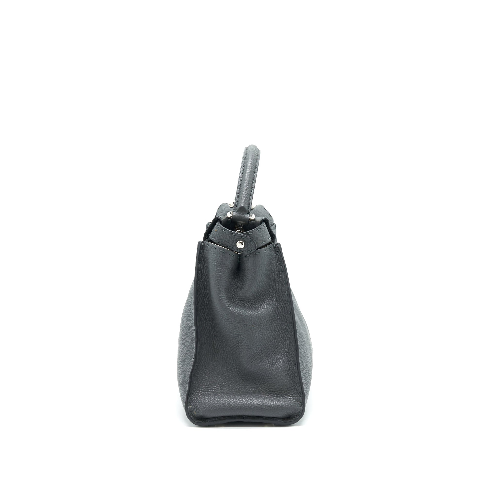 FNDI Grained Calfskin Medium Peekaboo Tote Bag Dark Grey SHW