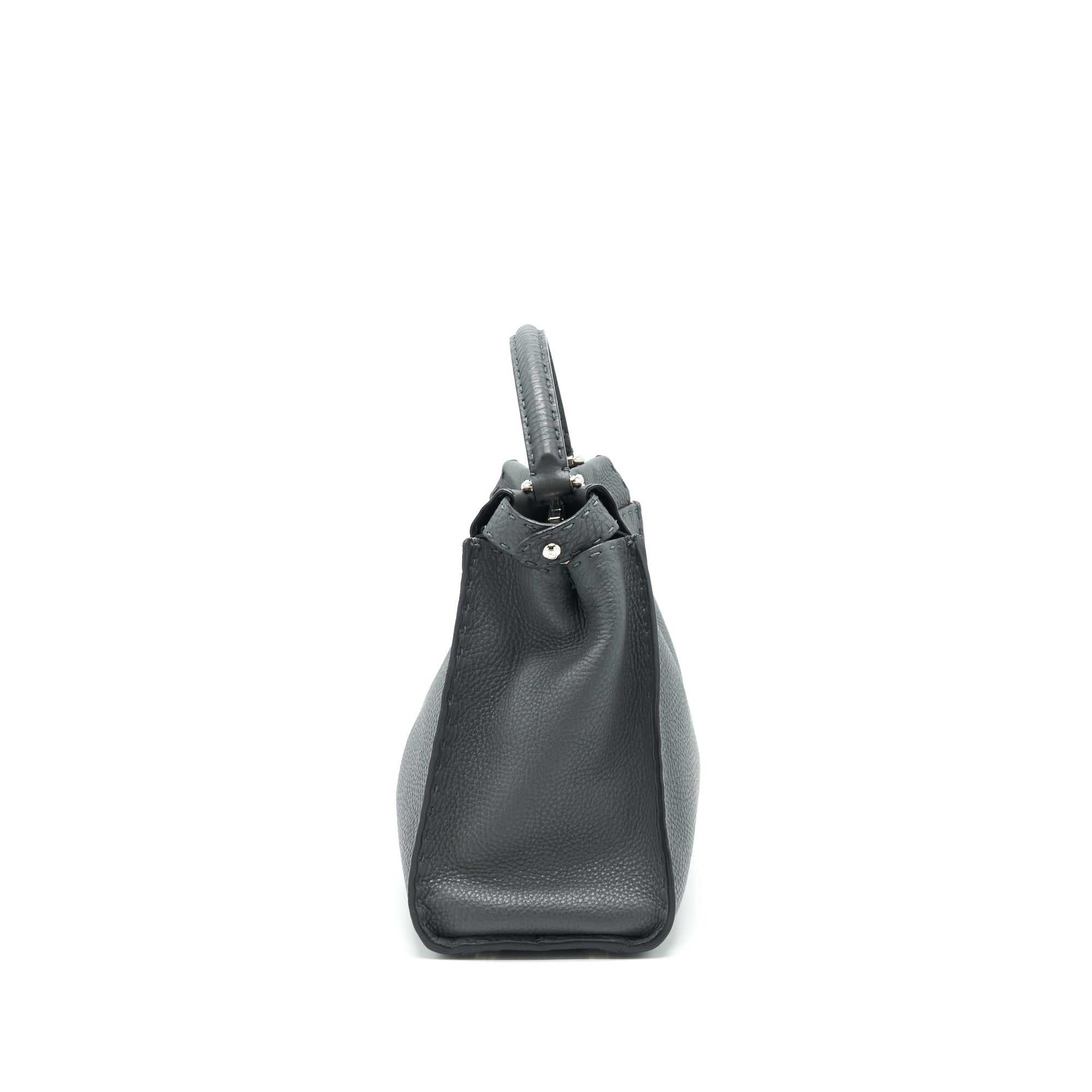 FNDI Grained Calfskin Medium Peekaboo Tote Bag Dark Grey SHW