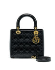 CHRISTIAN D1OR BLACK PATENT LEATHER MEDIUM LADY D1OR