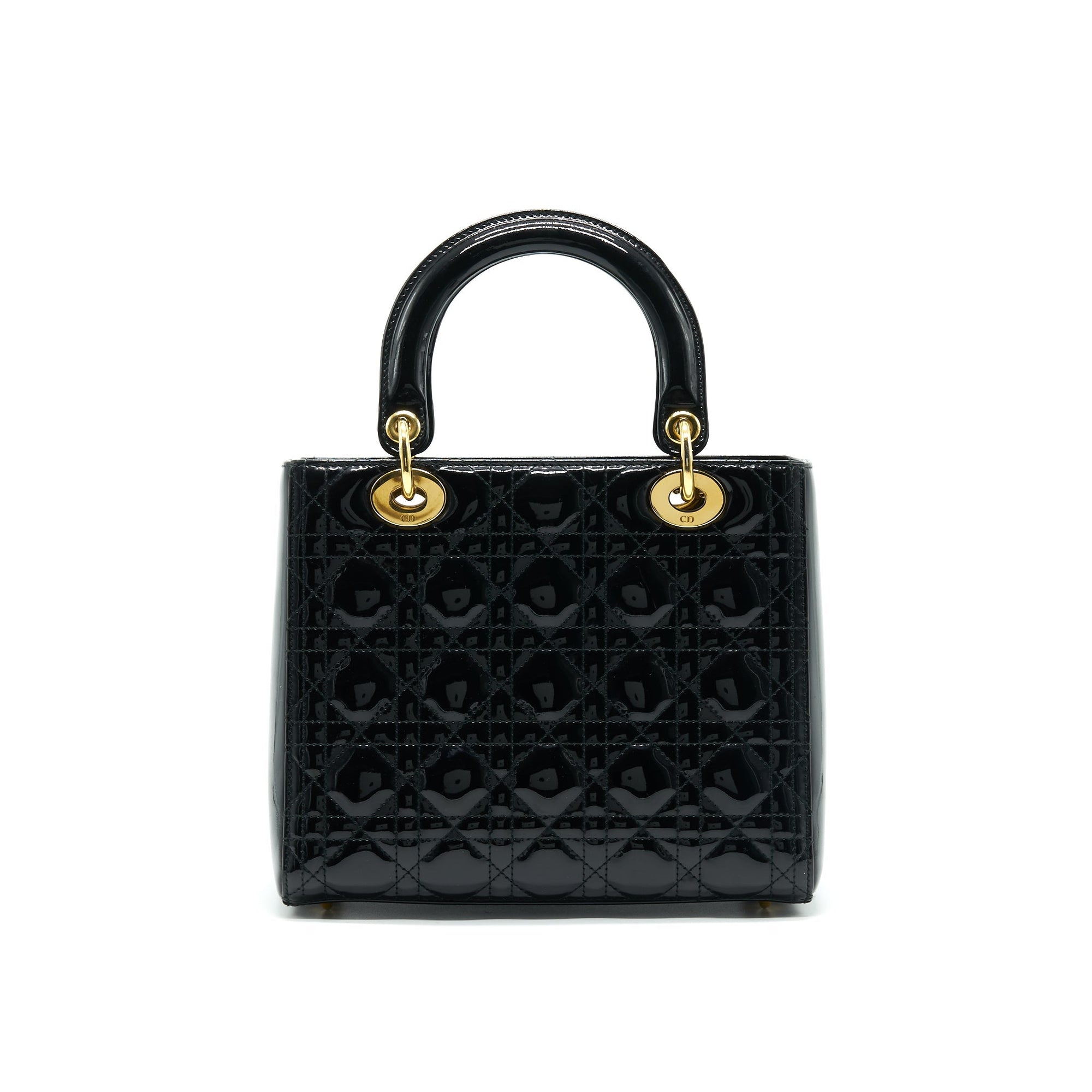 CHRISTIAN D1OR BLACK PATENT LEATHER MEDIUM LADY D1OR