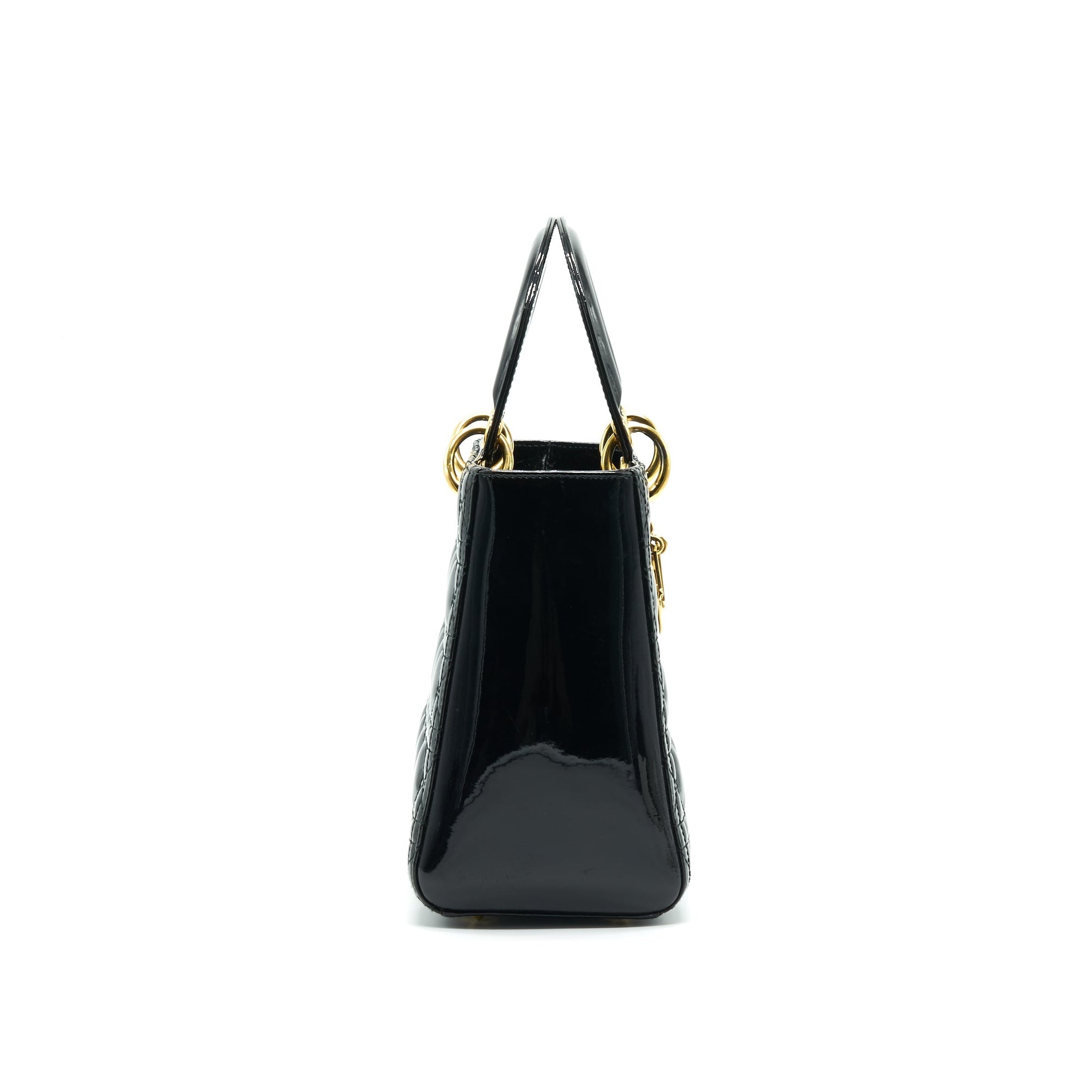 CHRISTIAN D1OR BLACK PATENT LEATHER MEDIUM LADY D1OR