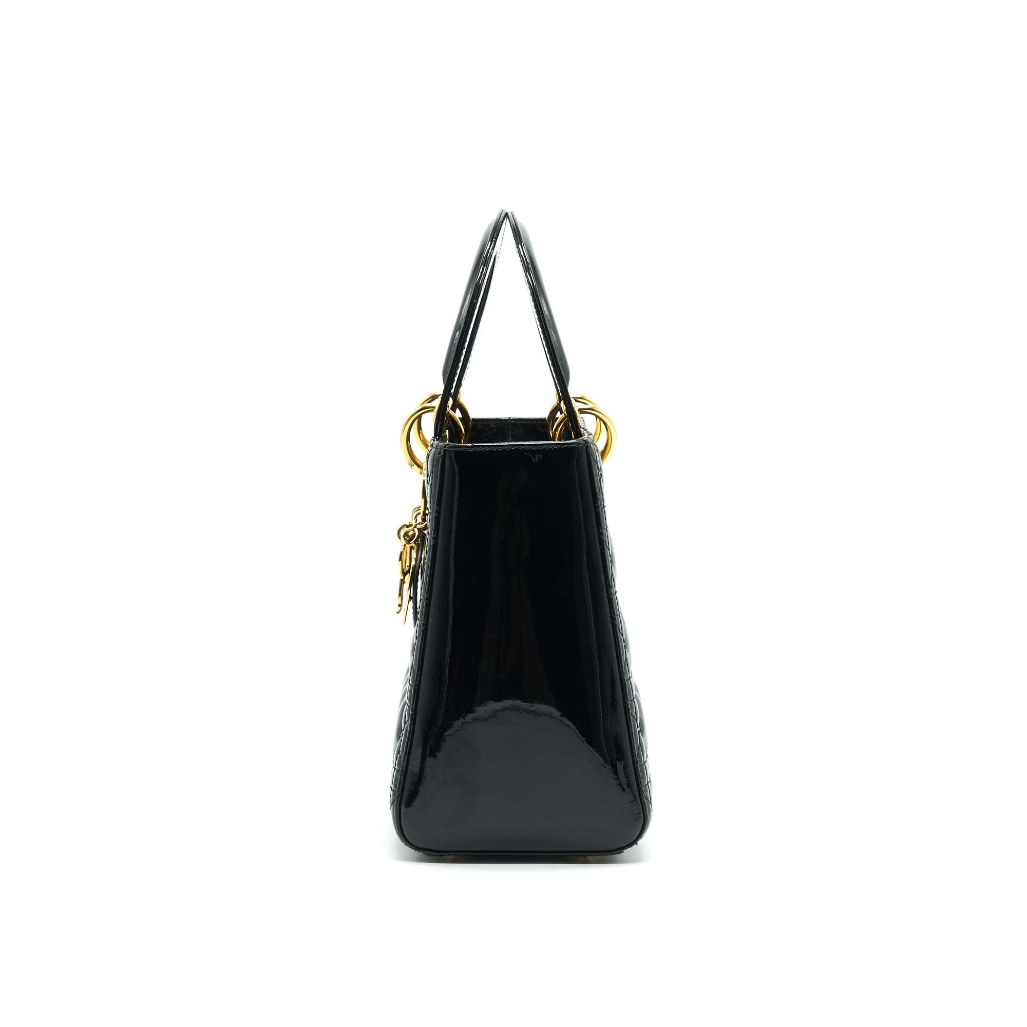 CHRISTIAN D1OR BLACK PATENT LEATHER MEDIUM LADY D1OR