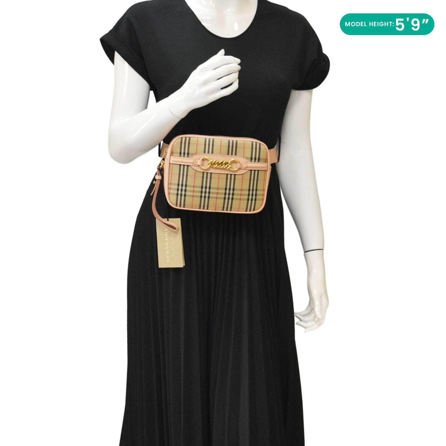 BBERRY 1983 Knight Check Link Leather Crossbody Belt Bag Pink