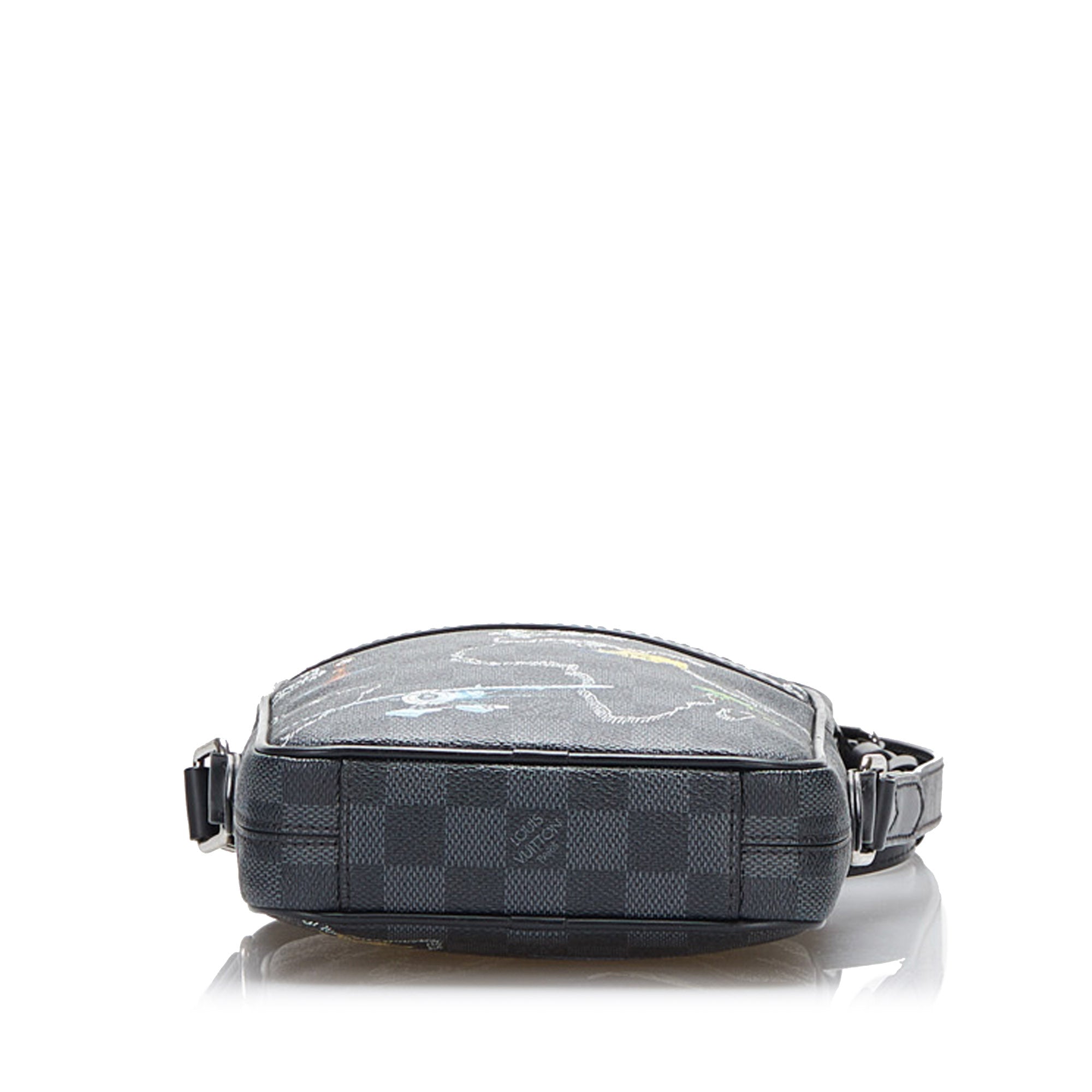 Black LV Damier Graphite Renaissance Map Danube Slim PM Crossbody Bag