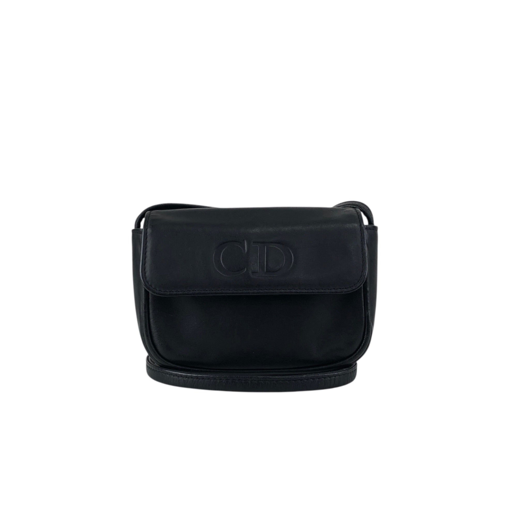 Christian D1OR CD Logo Embossed Small Shoulder bag Black Vintage ee2nsk