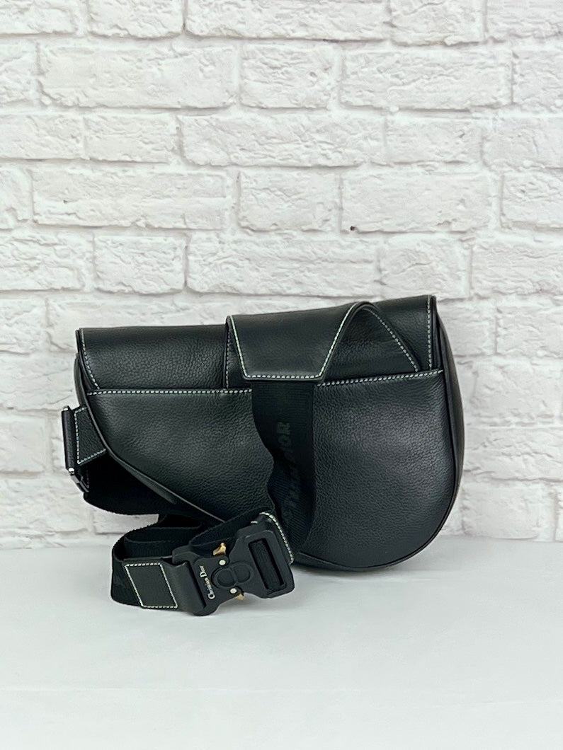 Christian D1OR  X PETER DOIG Grained Calfskin Saddle Bag Black