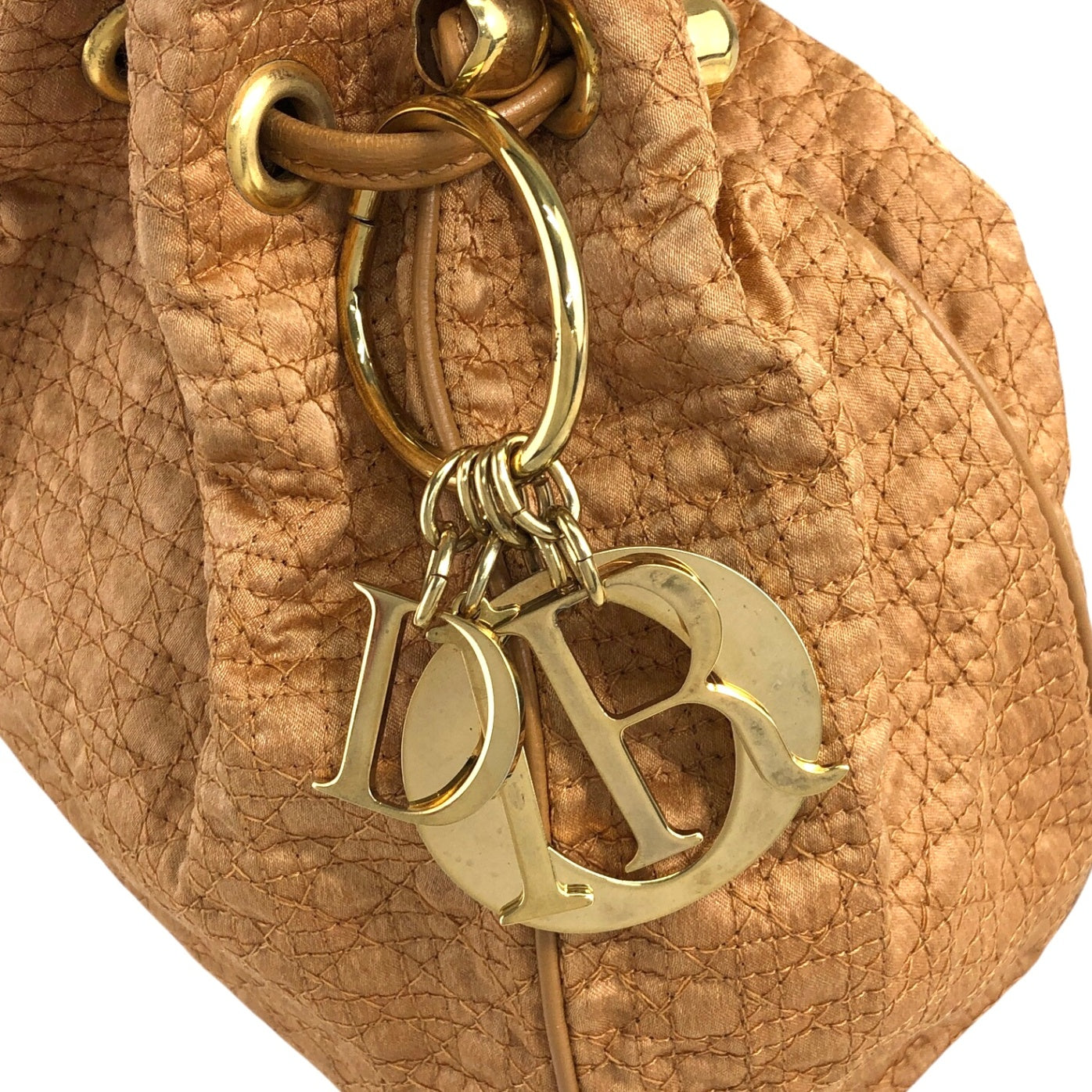 Christian D1OR Cannage Logo Charm Drawstring Small Handbag Beige Vintage 8d6rbt