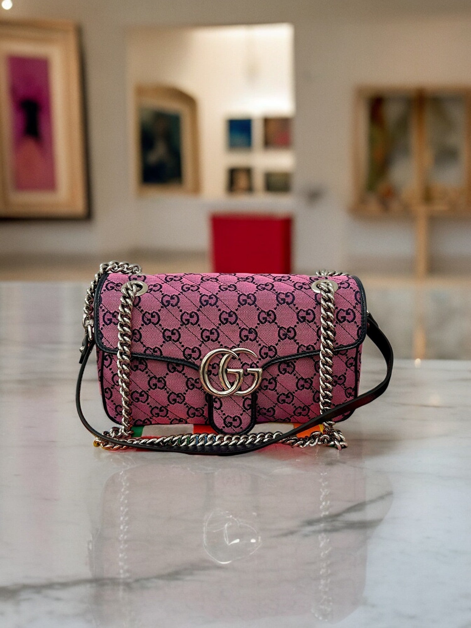 BRAND NEW GCCI Pink Canvas Small Marmont Crossbody Bag