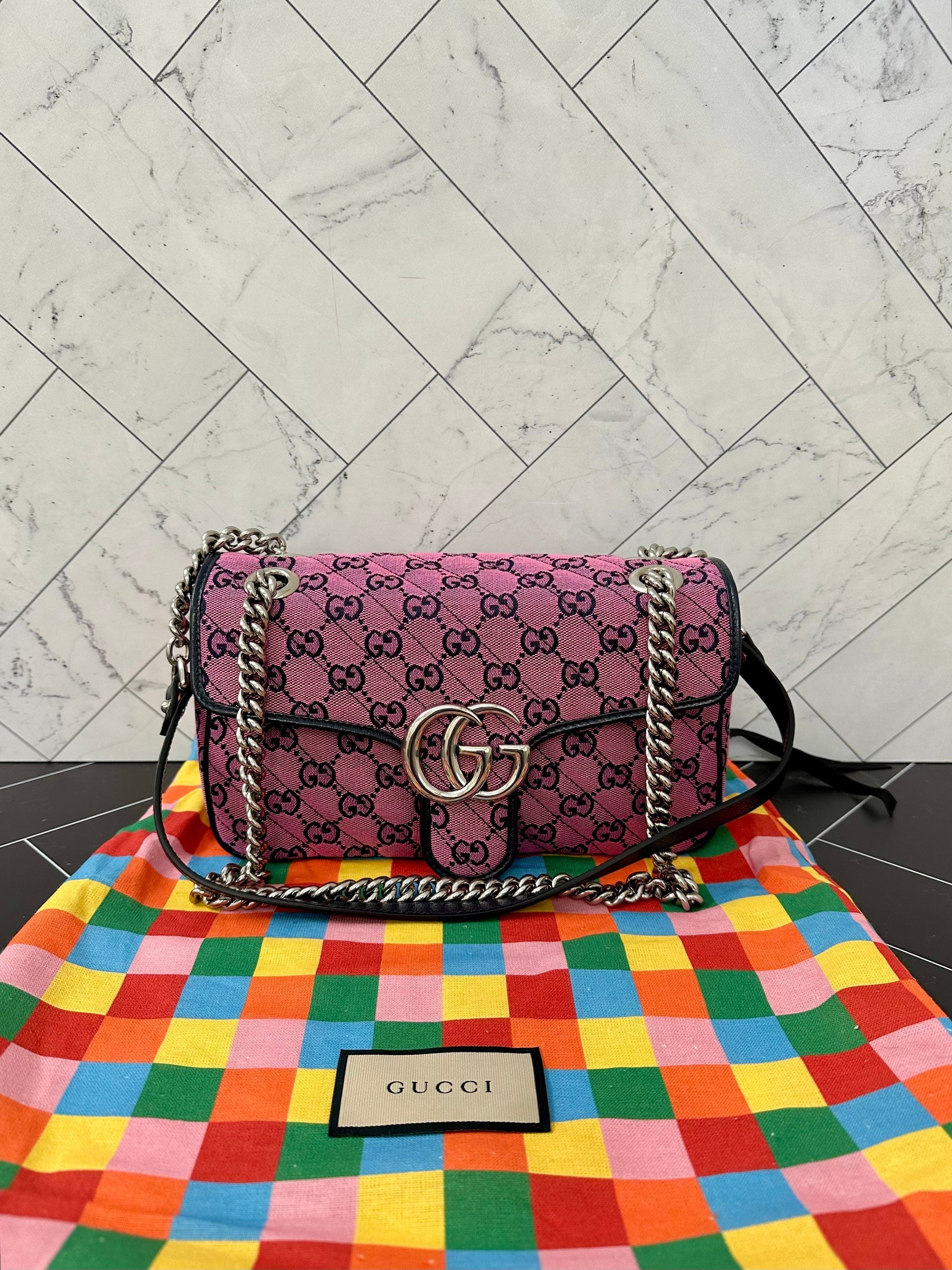 BRAND NEW GCCI Pink Canvas Small Marmont Crossbody Bag