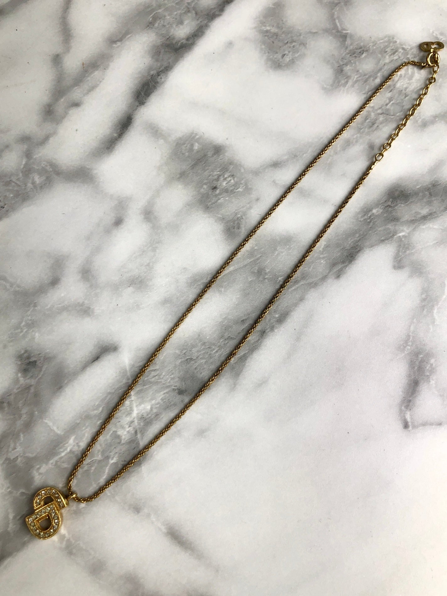 Christian D1OR CD Logo Rhinestone Necklace Gold Vintage wzptxx