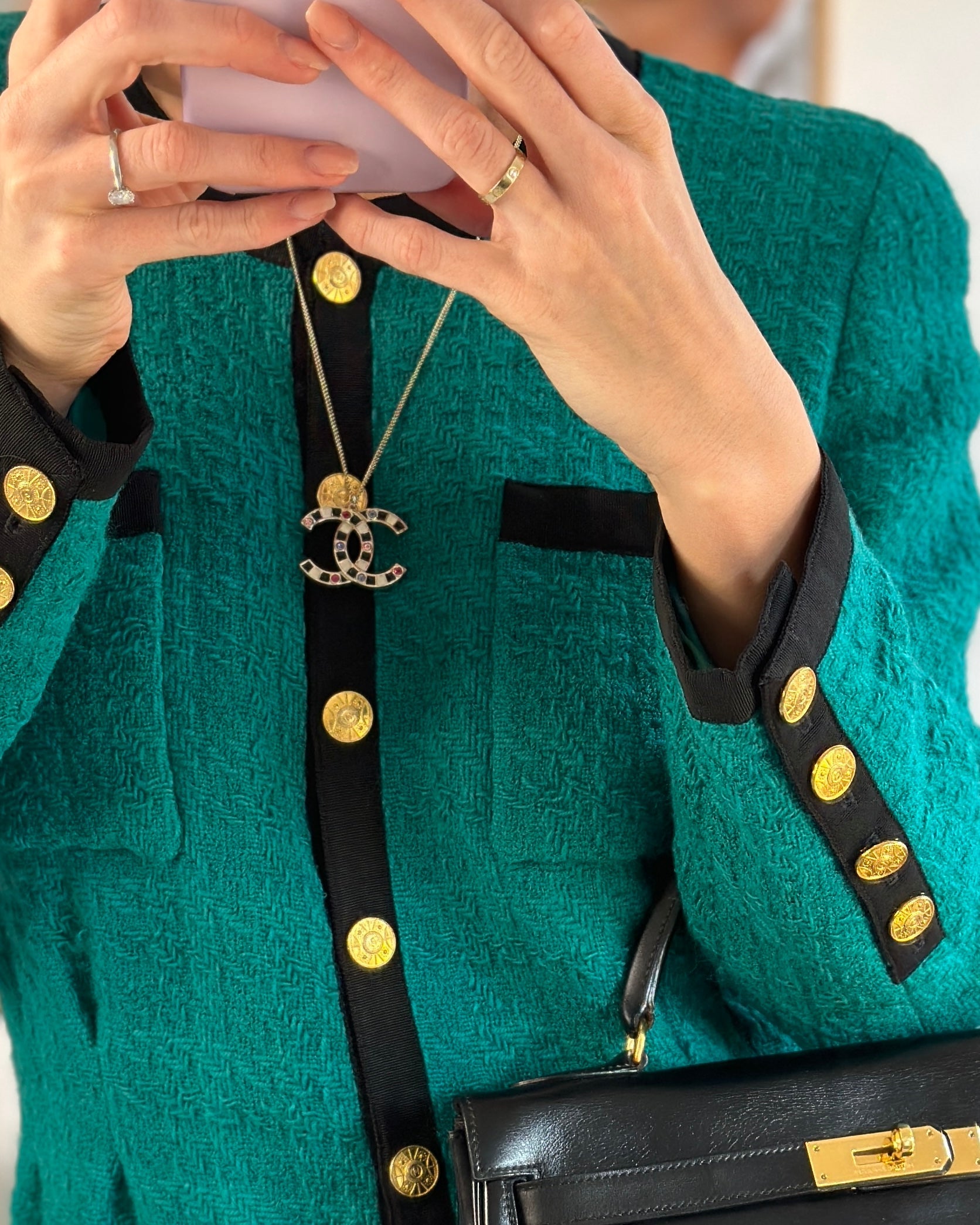 *FIRE PRICE* CH Champagne Gold CC Pendant Necklace with Multicolour Stones Detail