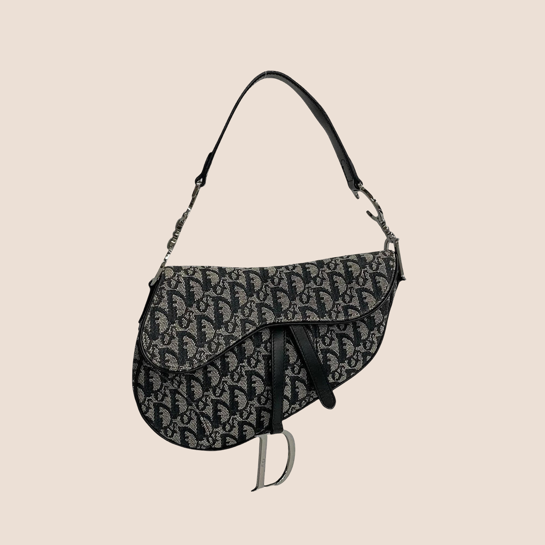 CHRISTIAN D1OR 2000 NAVY &amp; GREY TROTTER SADDLE BAG