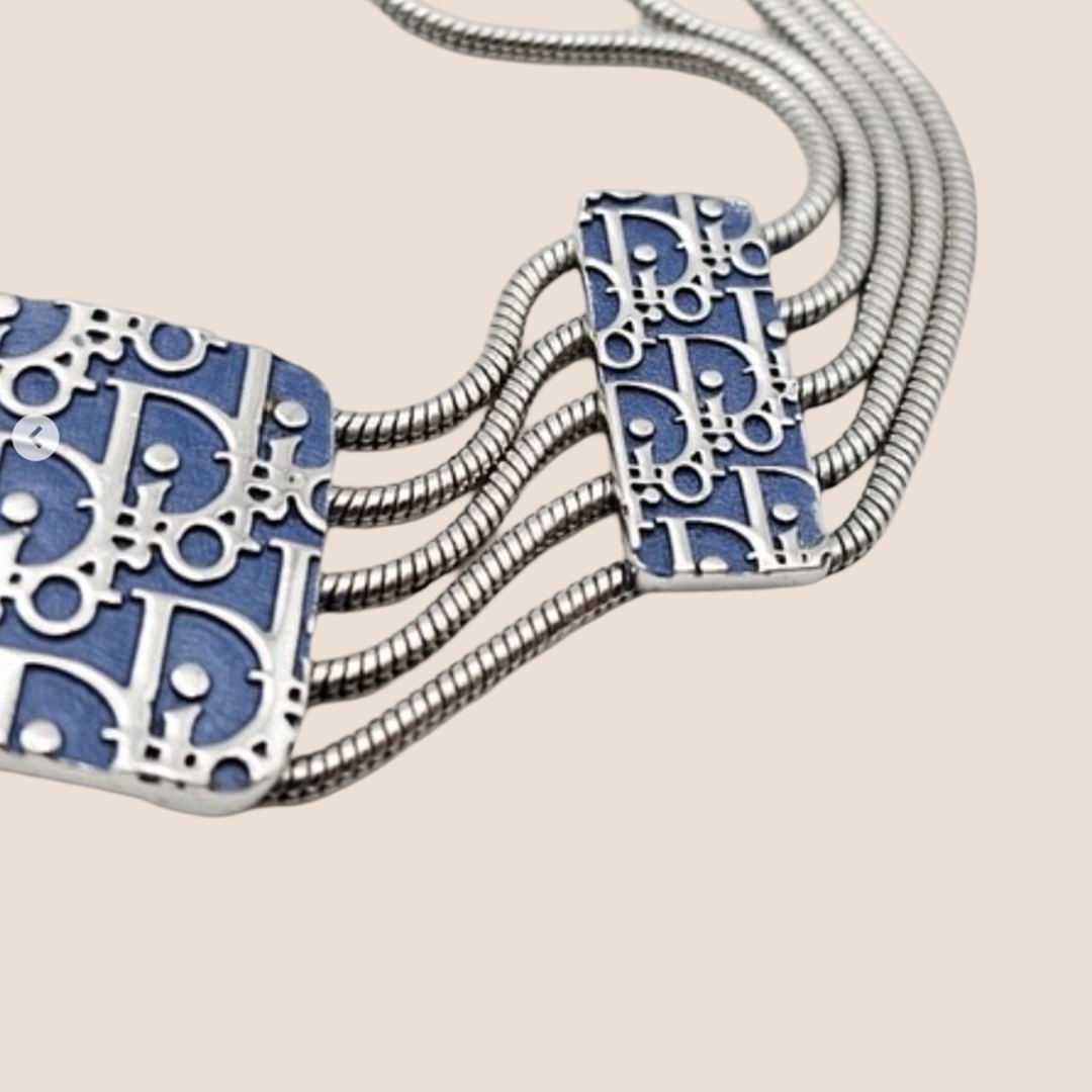 CHRISTIAN D1OR BLUE &amp; SILVER TROTTER CHOKER NECKLACE