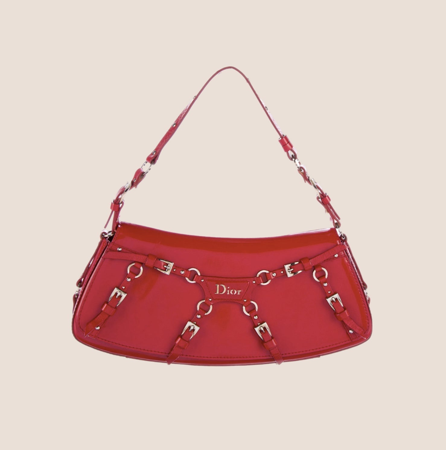 CHRISTIAN D1OR 2003 RED LEATHER BONDAGE BAG