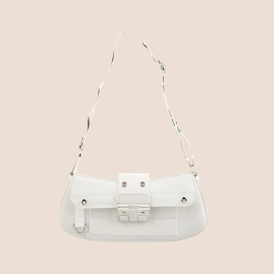 CHRISTIAN D1OR 2003 WHITE LEATHER STREET CHIC COLUMBUS BAG