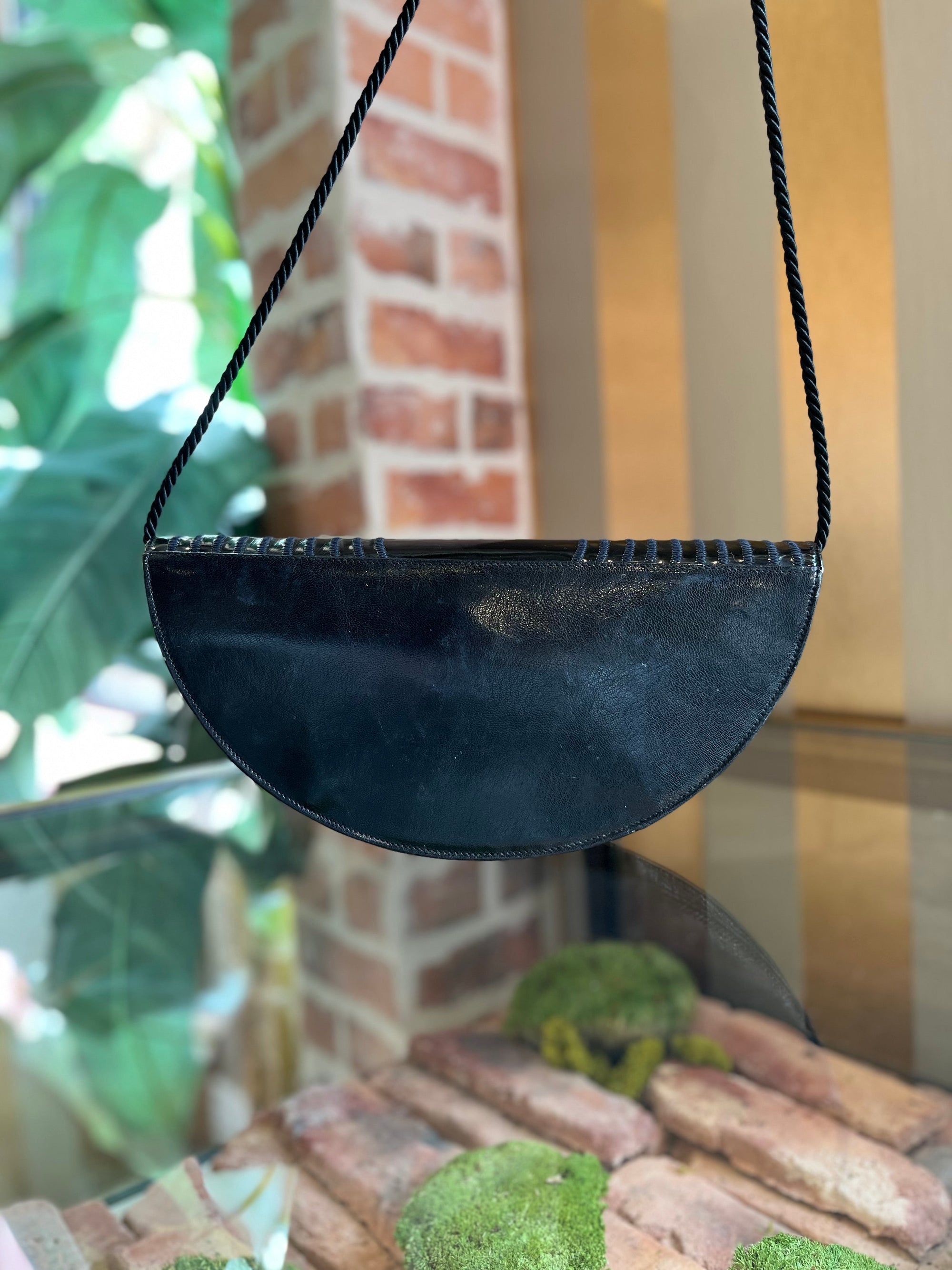 FNDI Black Patent Leather Logo Flap Crossbody Bag