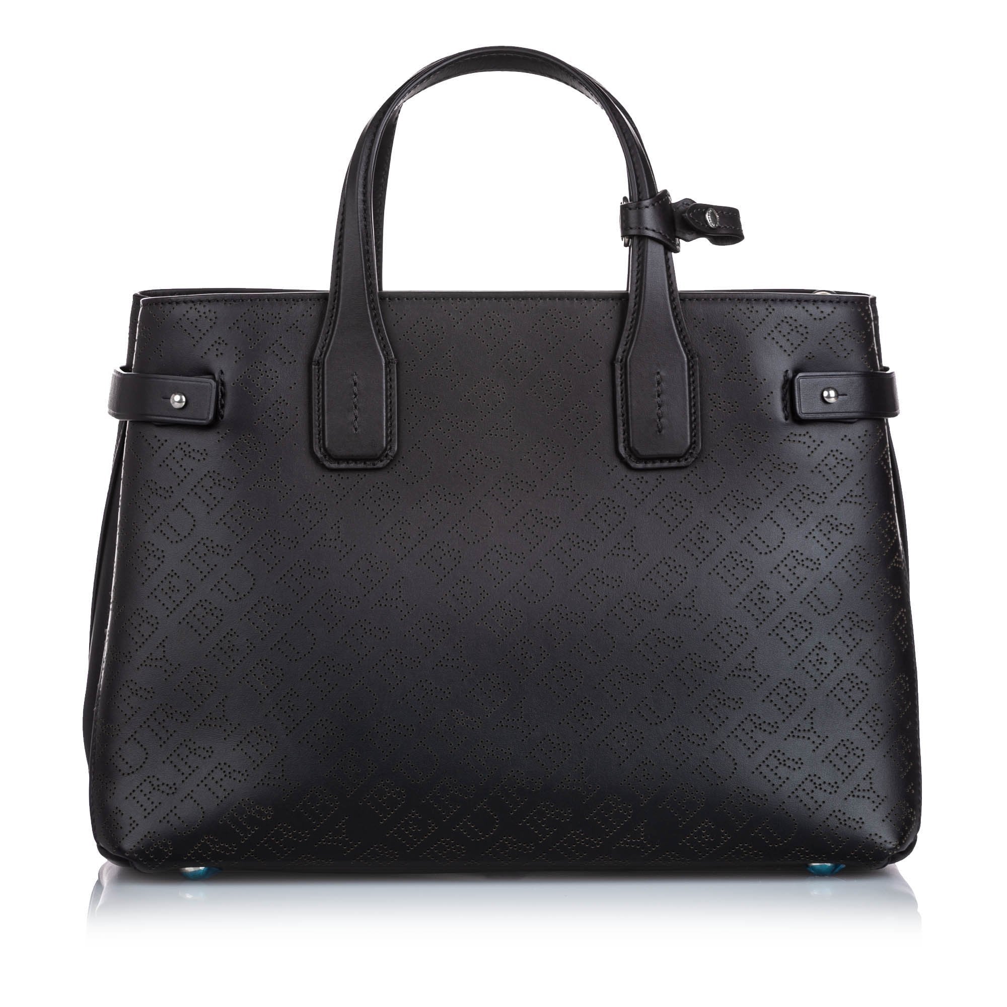 BBERRY Black Others Leather Medium Perforated Banner Tote ITALY