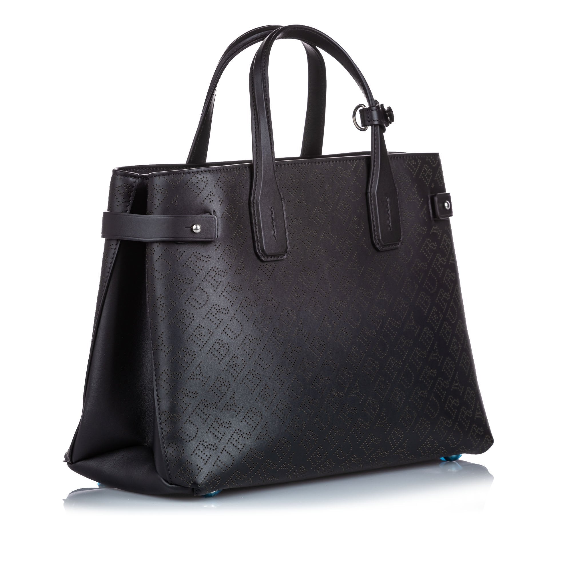 BBERRY Black Others Leather Medium Perforated Banner Tote ITALY