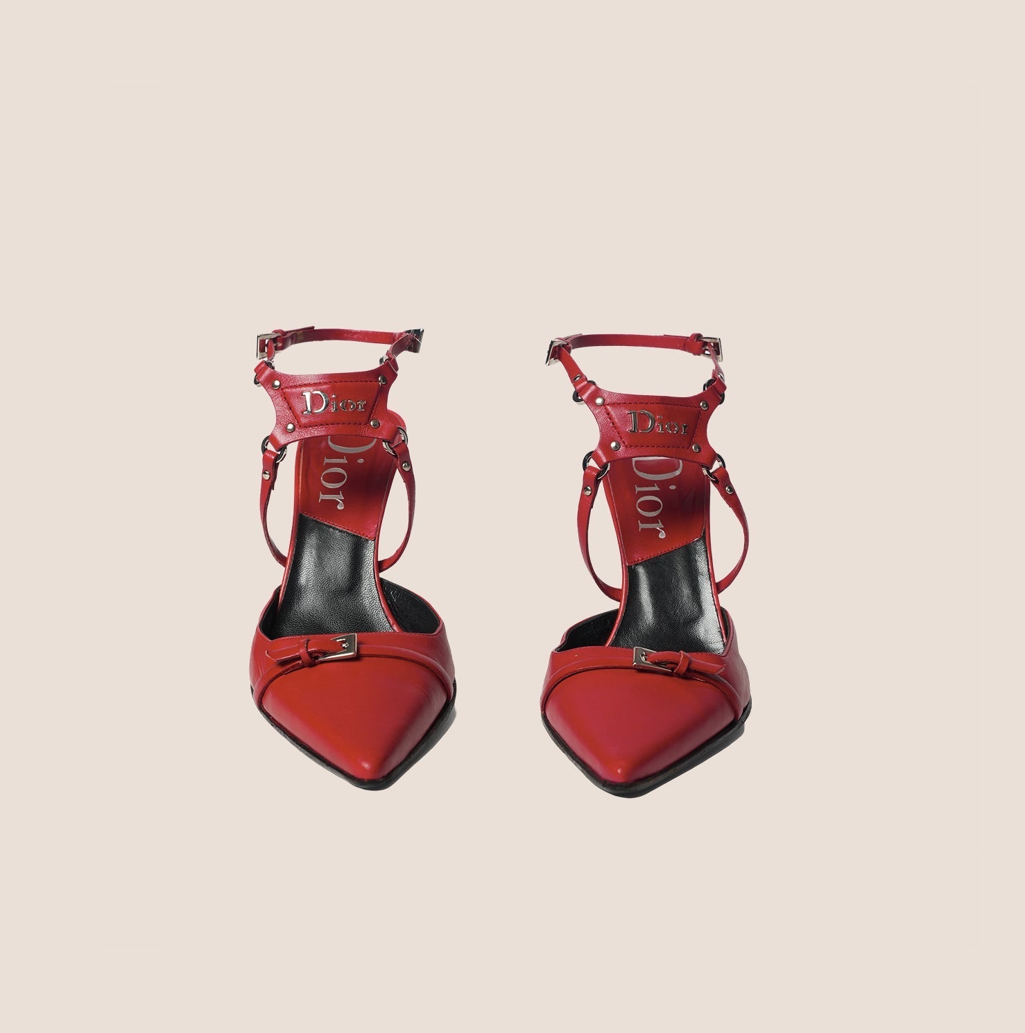 CHRISTIAN D1OR 2003 RED LEATHER BONDAGE HEELS