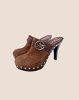 CHRISTIAN D1OR 2005 BROWN SUEDE STUDDED CLOGS