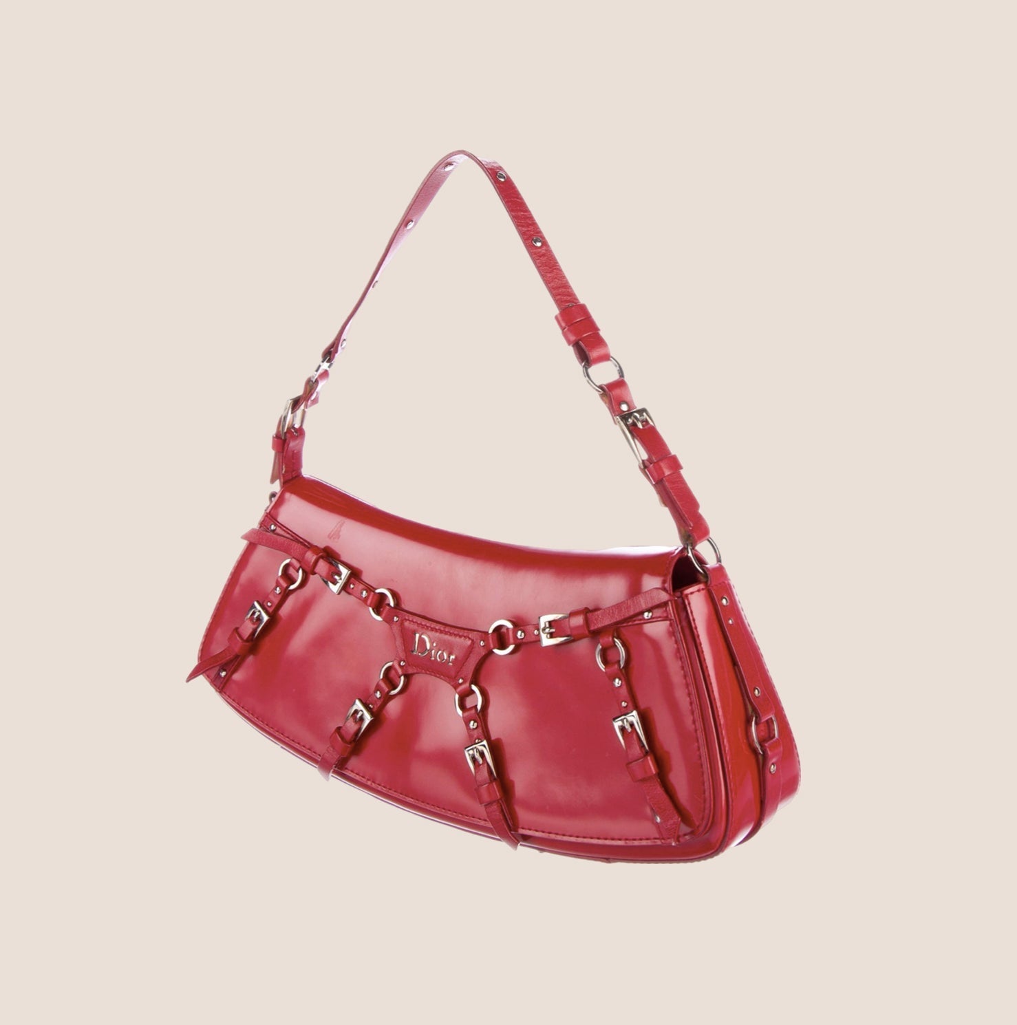 CHRISTIAN D1OR 2003 RED LEATHER BONDAGE BAG