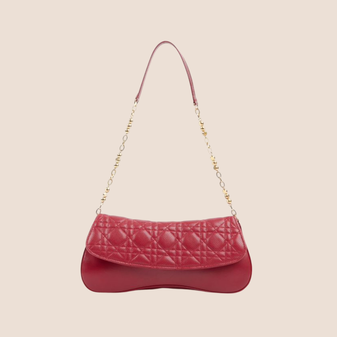CHRISTIAN D1OR CANNAGE RED LEATHER SHOULDER BAG