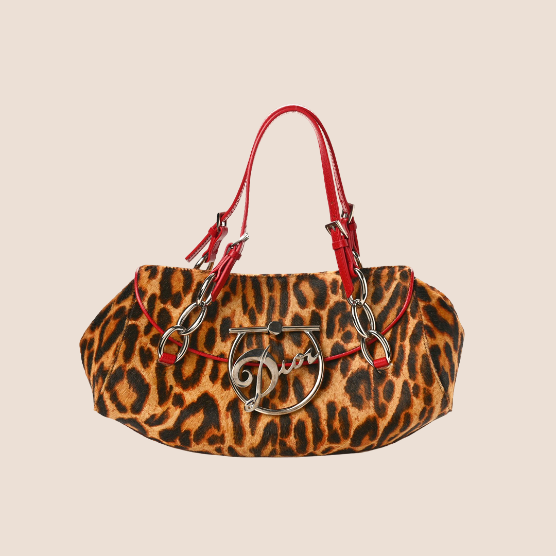 CHRISTIAN D1OR 2004 LEOPARD PRINT DIVA SHOULDER BAG