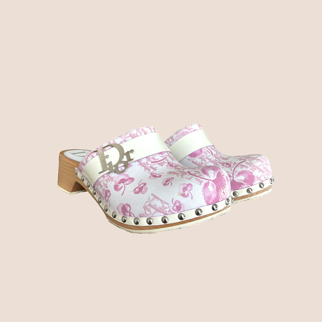 CHRISTIAN D1OR 2004 CHERRY BLOSSOM CLOG MULES