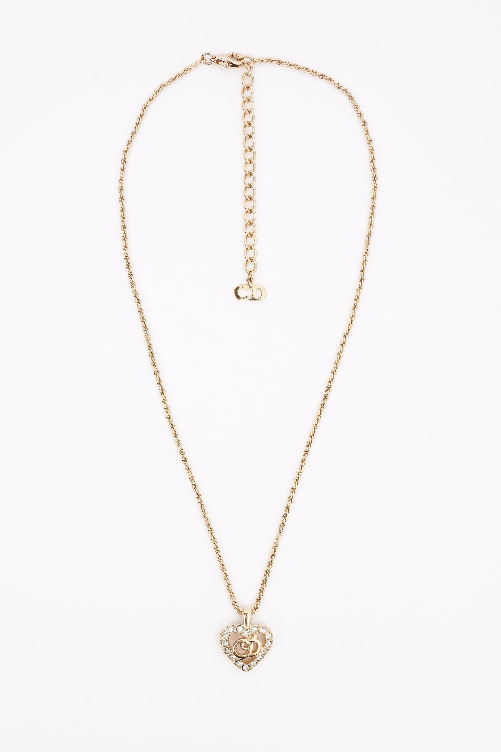 Christian D1OR CD Heart Motif Necklace Gold Rhinestone