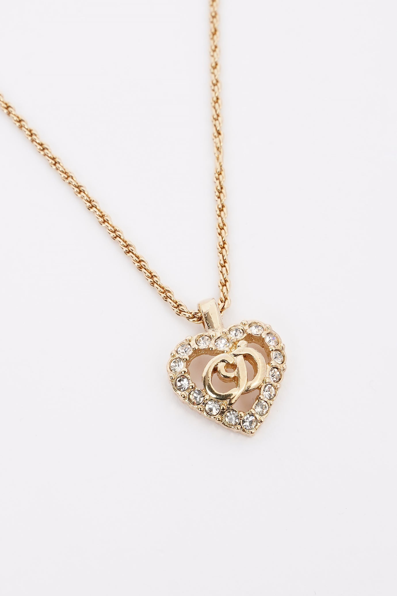 Christian D1OR CD Heart Motif Necklace Gold Rhinestone