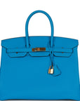 Top Quality HMS Birkin 35 Bleu Zanzibar Togo Gold Hardware