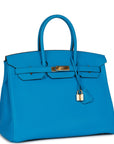 Top Quality HMS Birkin 35 Bleu Zanzibar Togo Gold Hardware