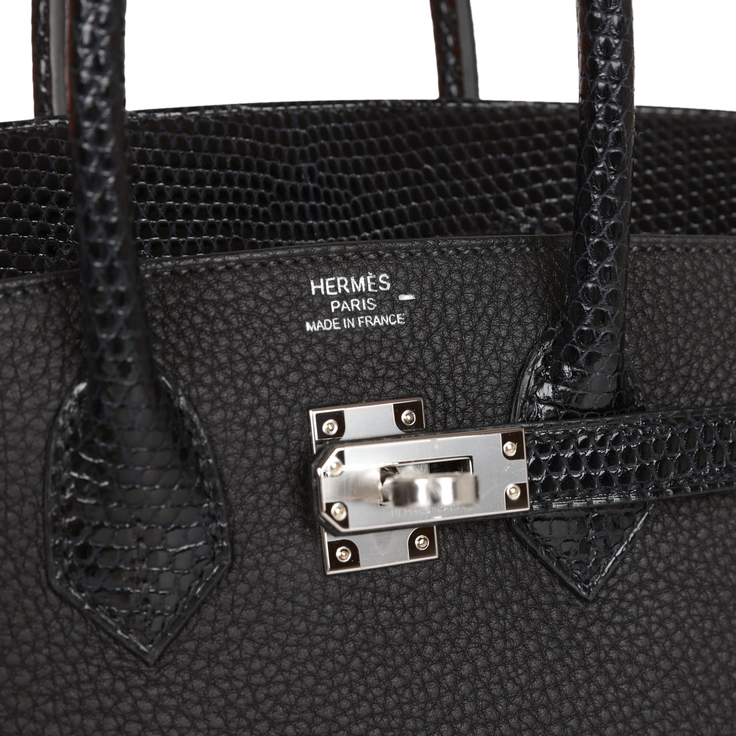 HMS Birkin 25 Black Lizard and Togo Touch Palladium Hardware