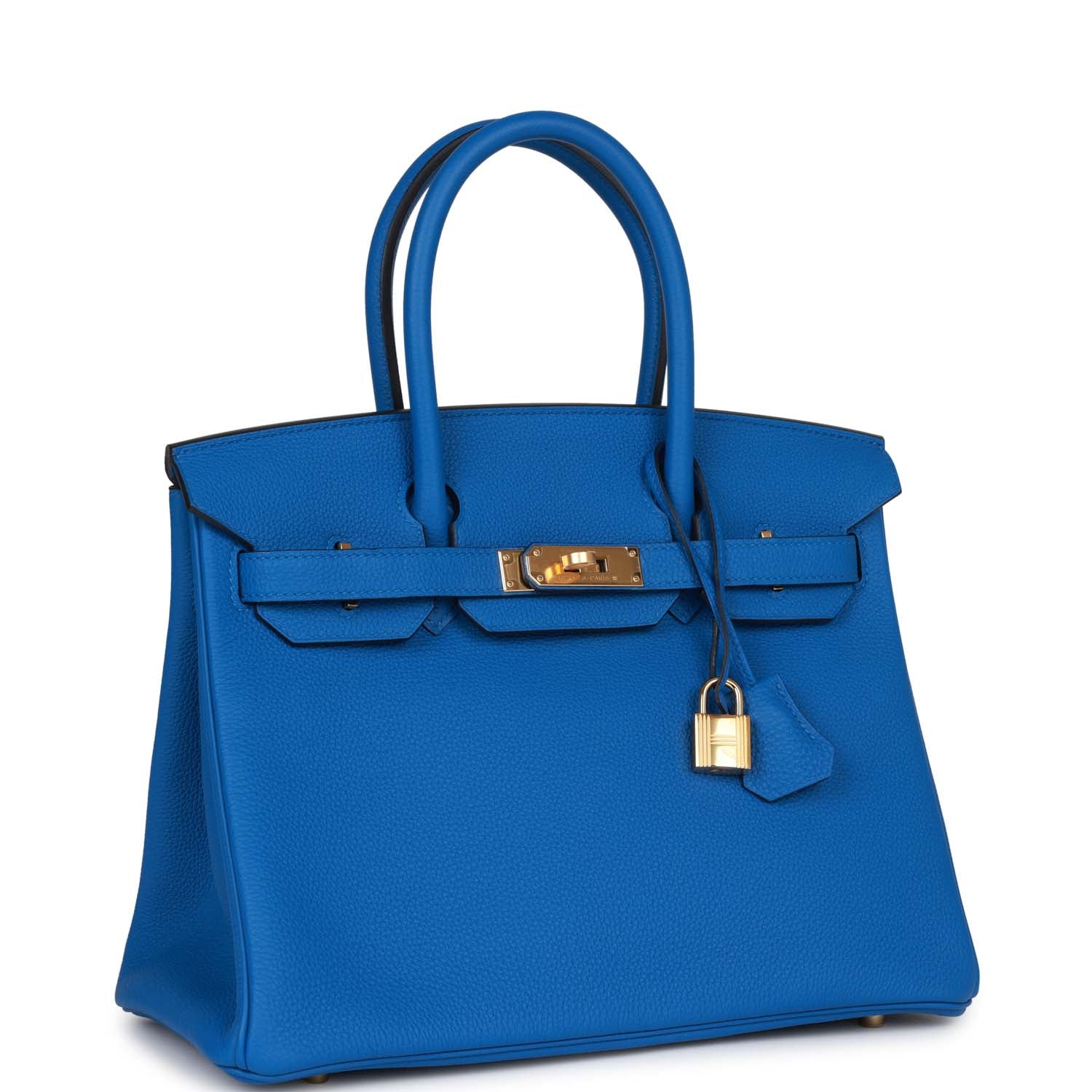 HMS Birkin 30 Bleu Zellige Togo Gold Hardware