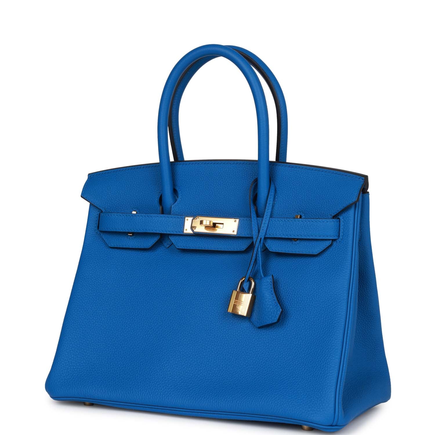 HMS Birkin 30 Bleu Zellige Togo Gold Hardware