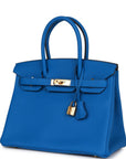 HMS Birkin 30 Bleu Zellige Togo Gold Hardware