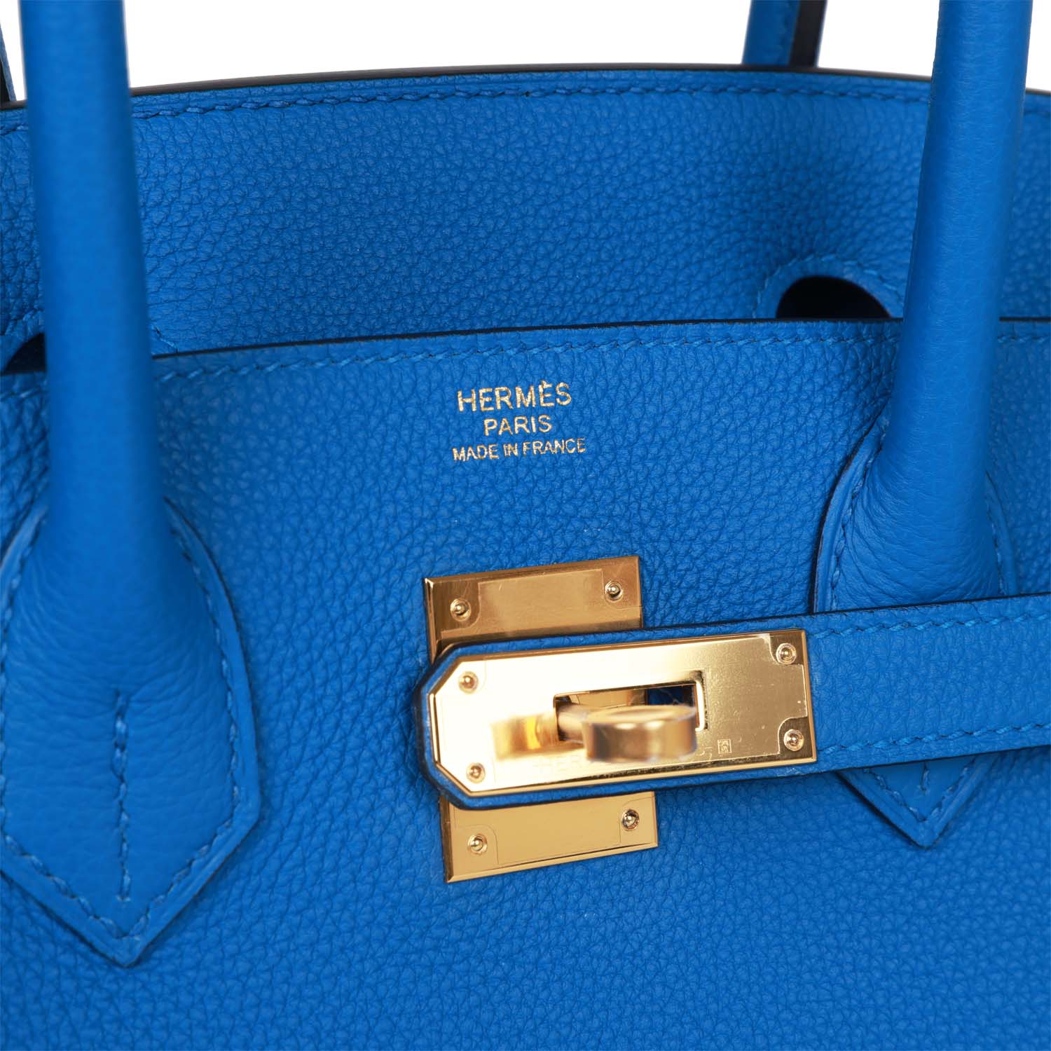 HMS Birkin 30 Bleu Zellige Togo Gold Hardware