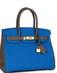HMS Special Order (HSS) Birkin 30 Bleu Electric and Etain Clemence Brushed Gold Hardware