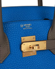 HMS Special Order (HSS) Birkin 30 Bleu Electric and Etain Clemence Brushed Gold Hardware