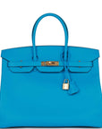 HMS Birkin 35 Bleu Frida Epsom Gold Hardware